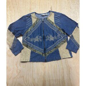Blair Boutique Women's Full Zip Denim Jean Jacket Blue L Embellished Embroidered